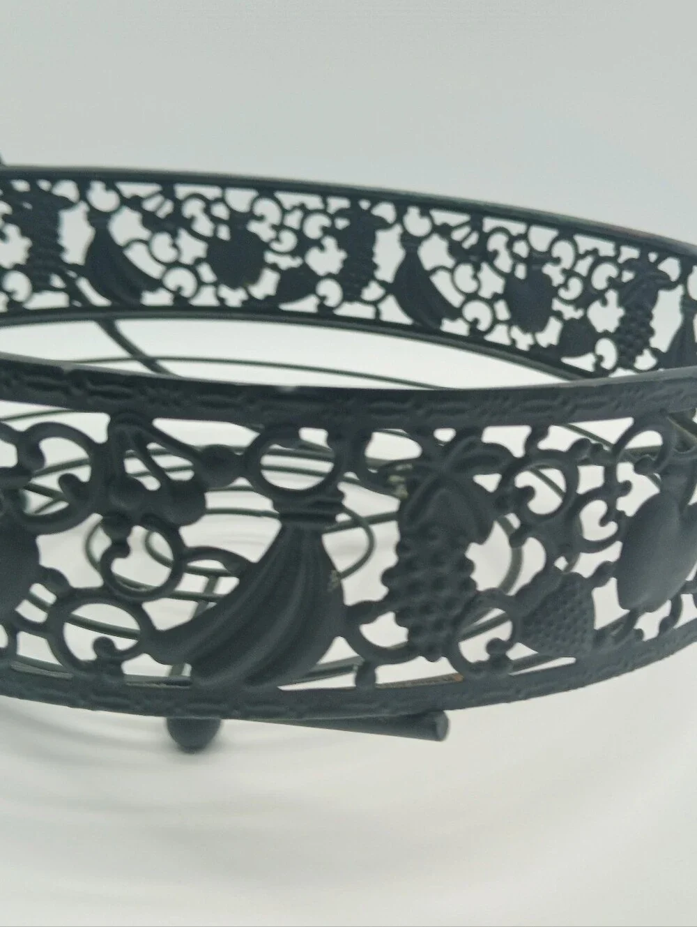 Ornate Fruit Basket with Banana Tree Hanger | Round Metal Fruit Storage Bowl
